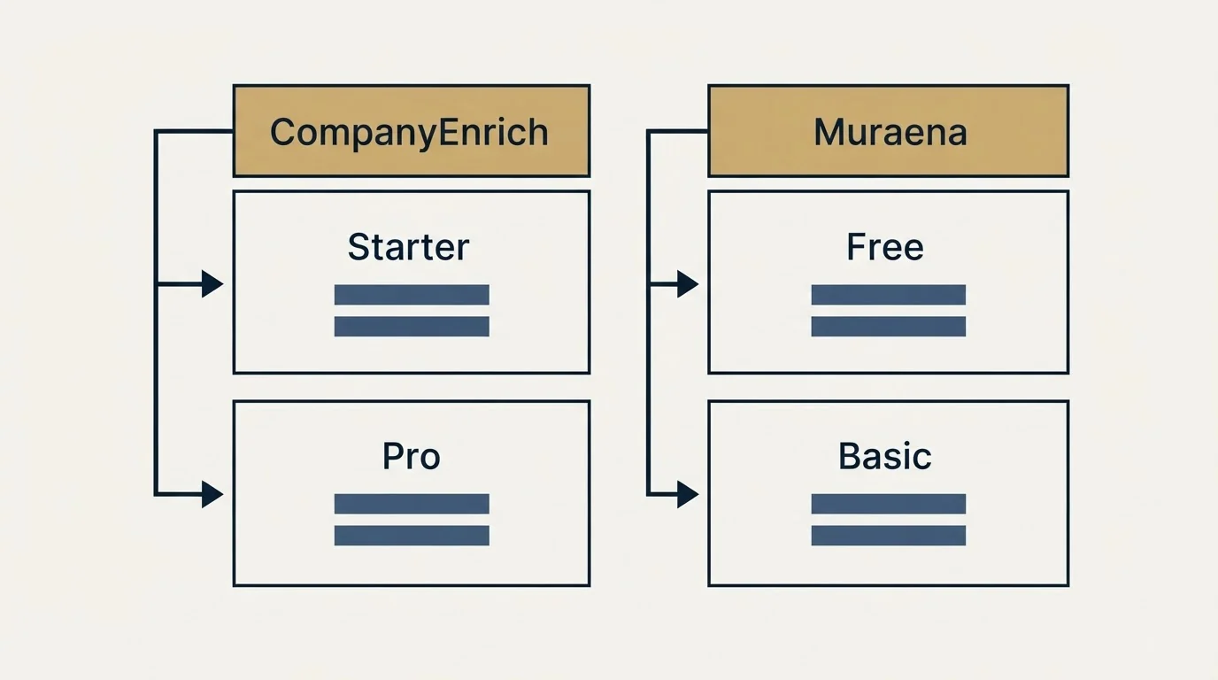 Pricing table: Pricing Comparison (CompanyEnrich, Muraena, Starter, Free)