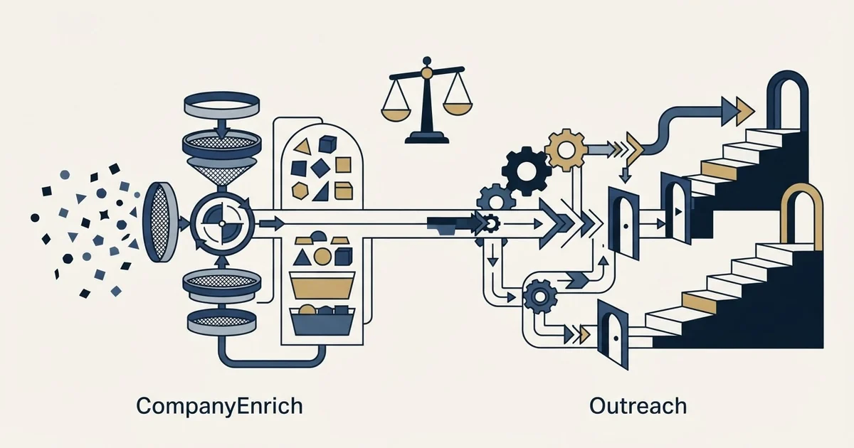 Editorial illustration for CompanyEnrich vs Outreach