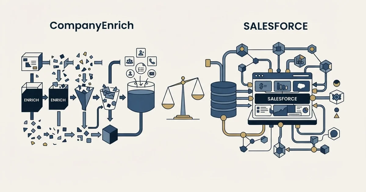 Editorial illustration for CompanyEnrich vs Salesforce