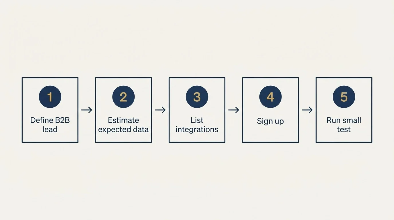 Step sequence: Getting Started Checklist (Define B2B lead, Estimate expected data, List integrations, Sign up)