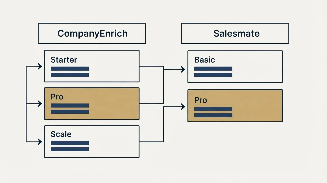 Pricing table: Pricing Comparison (CompanyEnrich, Salesmate, Starter, Basic)