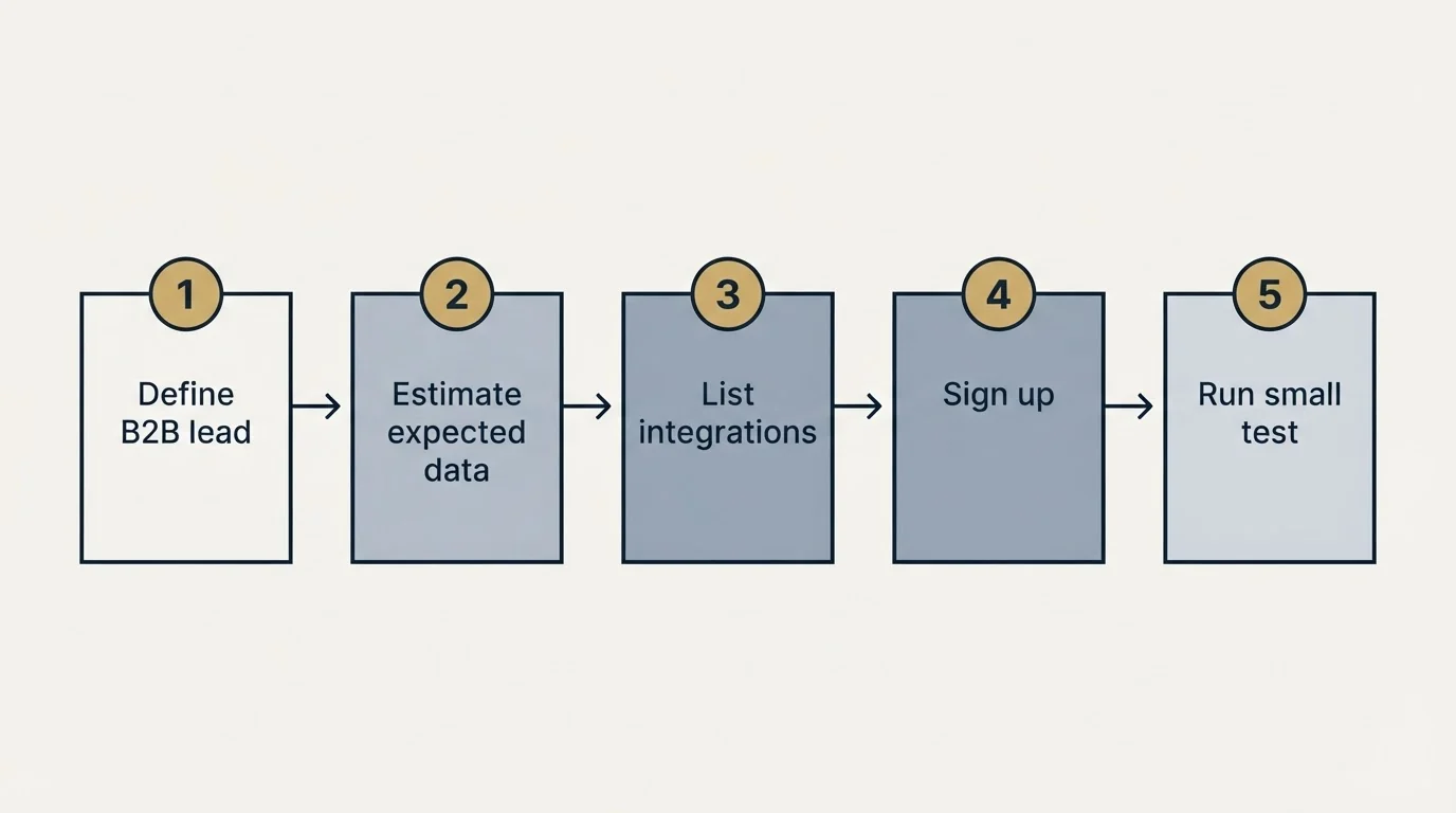 Step sequence: Getting Started Checklist (Define B2B lead, Estimate expected data, List integrations, Sign up)