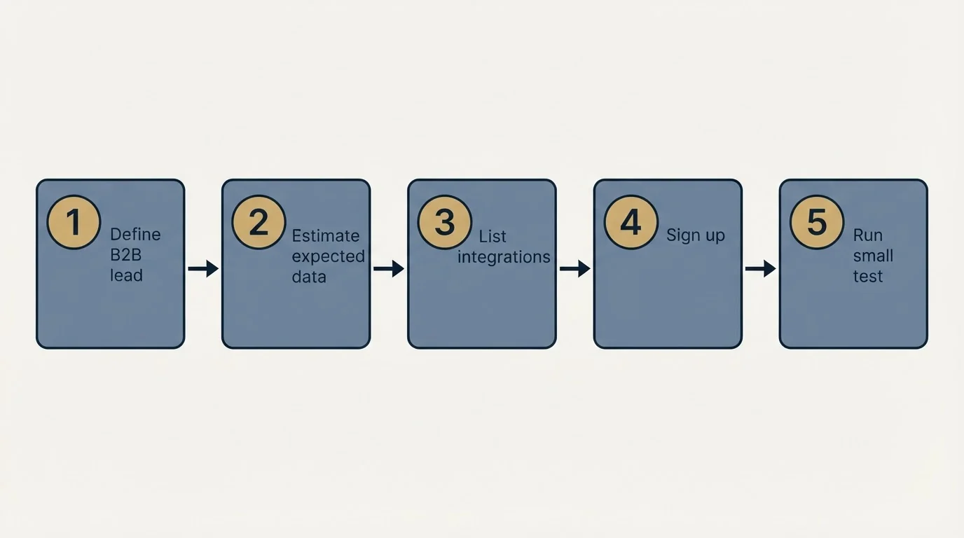 Step sequence: Getting Started Checklist (Define B2B lead, Estimate expected data, List integrations, Sign up)