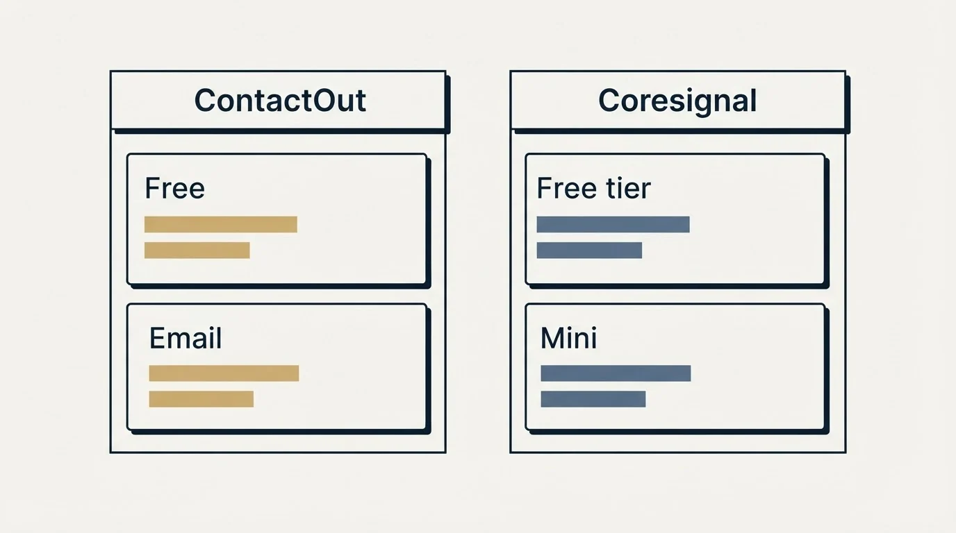Pricing table: Pricing Comparison (ContactOut, Coresignal, Free, Free tier)