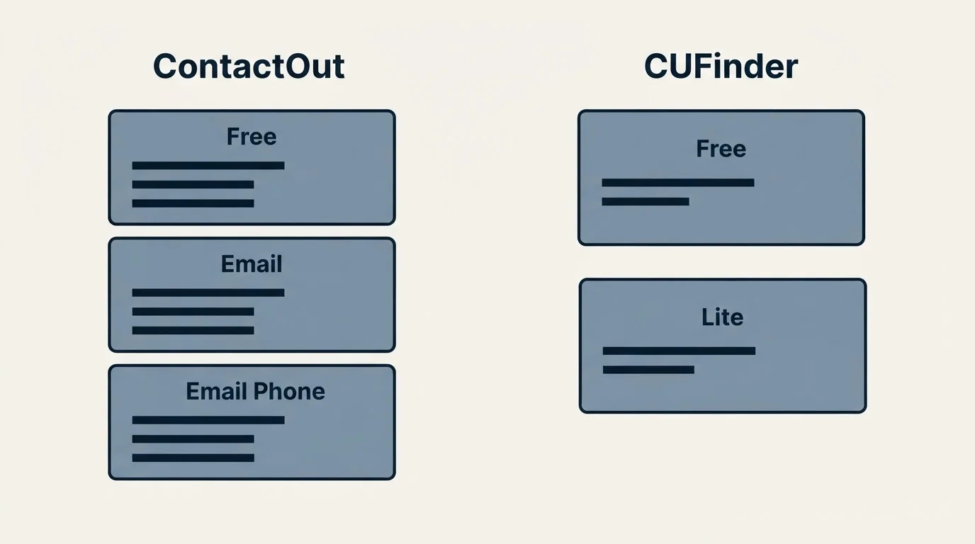 Pricing panels: Pricing Comparison (ContactOut, CUFinder, Free, Email)
