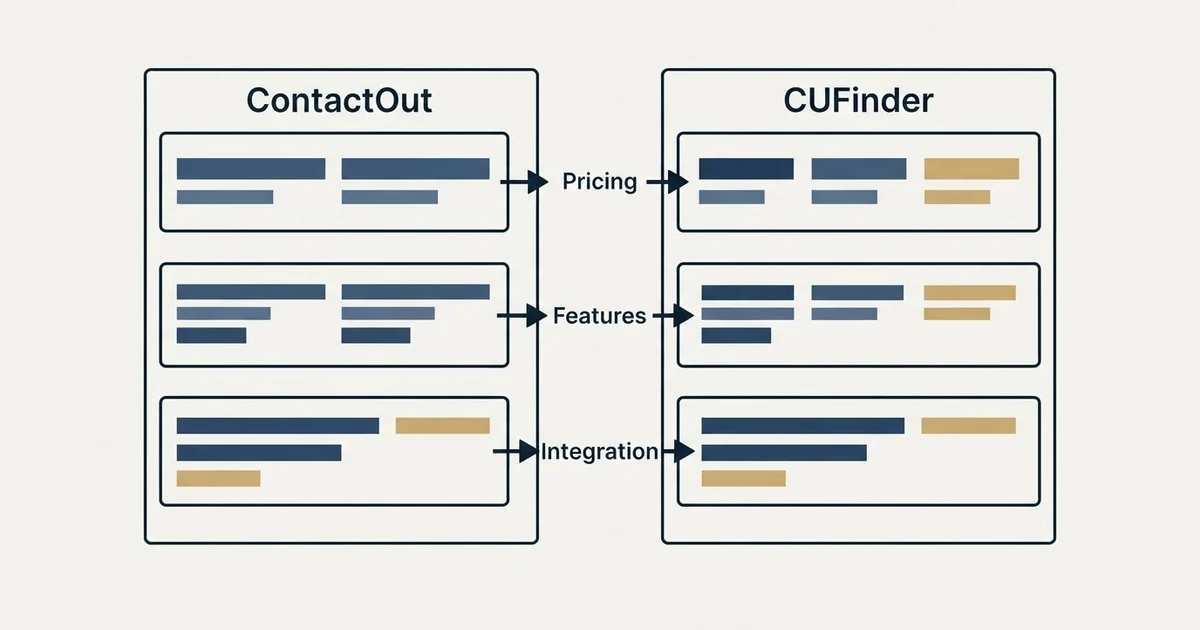 Comparison panel: ContactOut vs CUFinder (Pricing, Features, Integration)