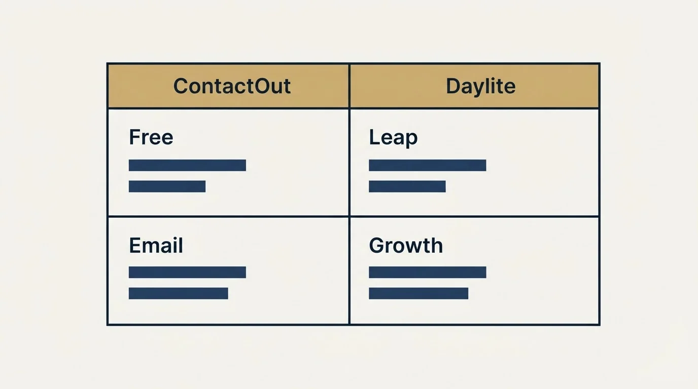 Pricing table: Pricing Comparison (ContactOut, Daylite, Free, Leap)
