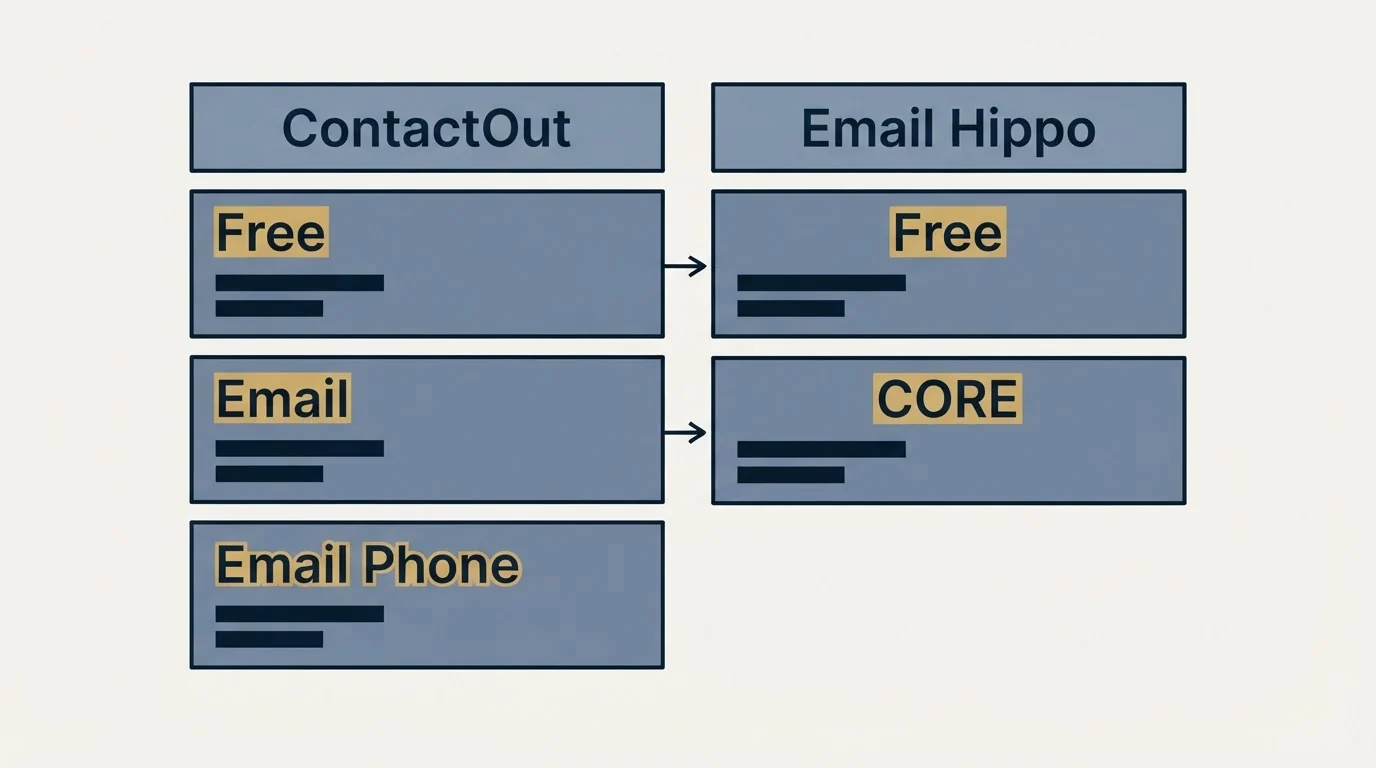 Pricing table: Pricing Comparison (ContactOut, Email Hippo, Free, Email)