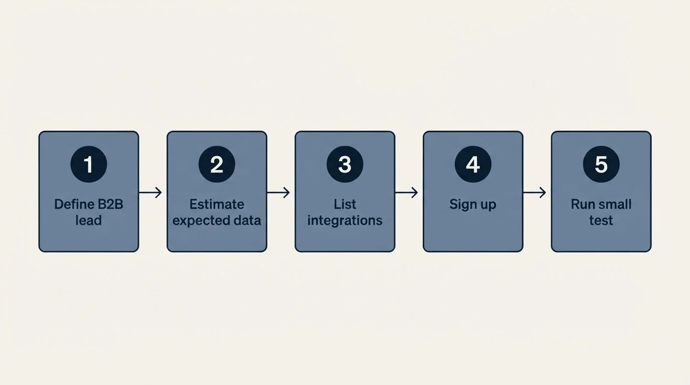 Step sequence: Getting Started Checklist (Define B2B lead, Estimate expected data, List integrations, Sign up)