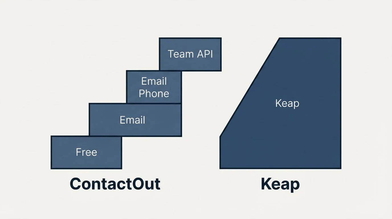 Pricing ladder: Pricing Comparison (ContactOut, Keap, Free, Email)