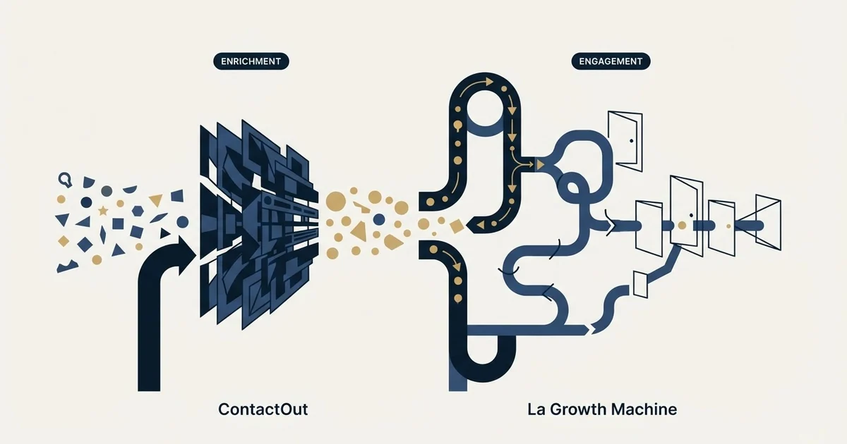Editorial illustration for ContactOut vs La Growth Machine