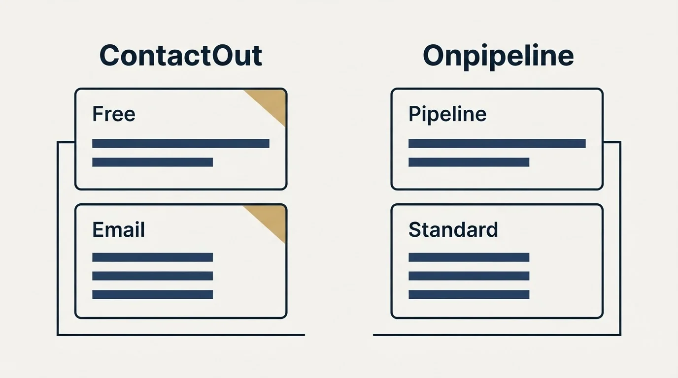 Pricing panels: Pricing Comparison (ContactOut, Onpipeline, Free, Pipeline)