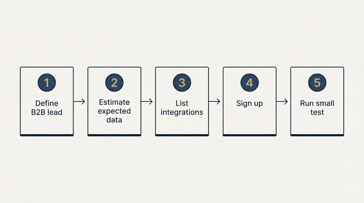 Step sequence: Getting Started Checklist (Define B2B lead, Estimate expected data, List integrations, Sign up)