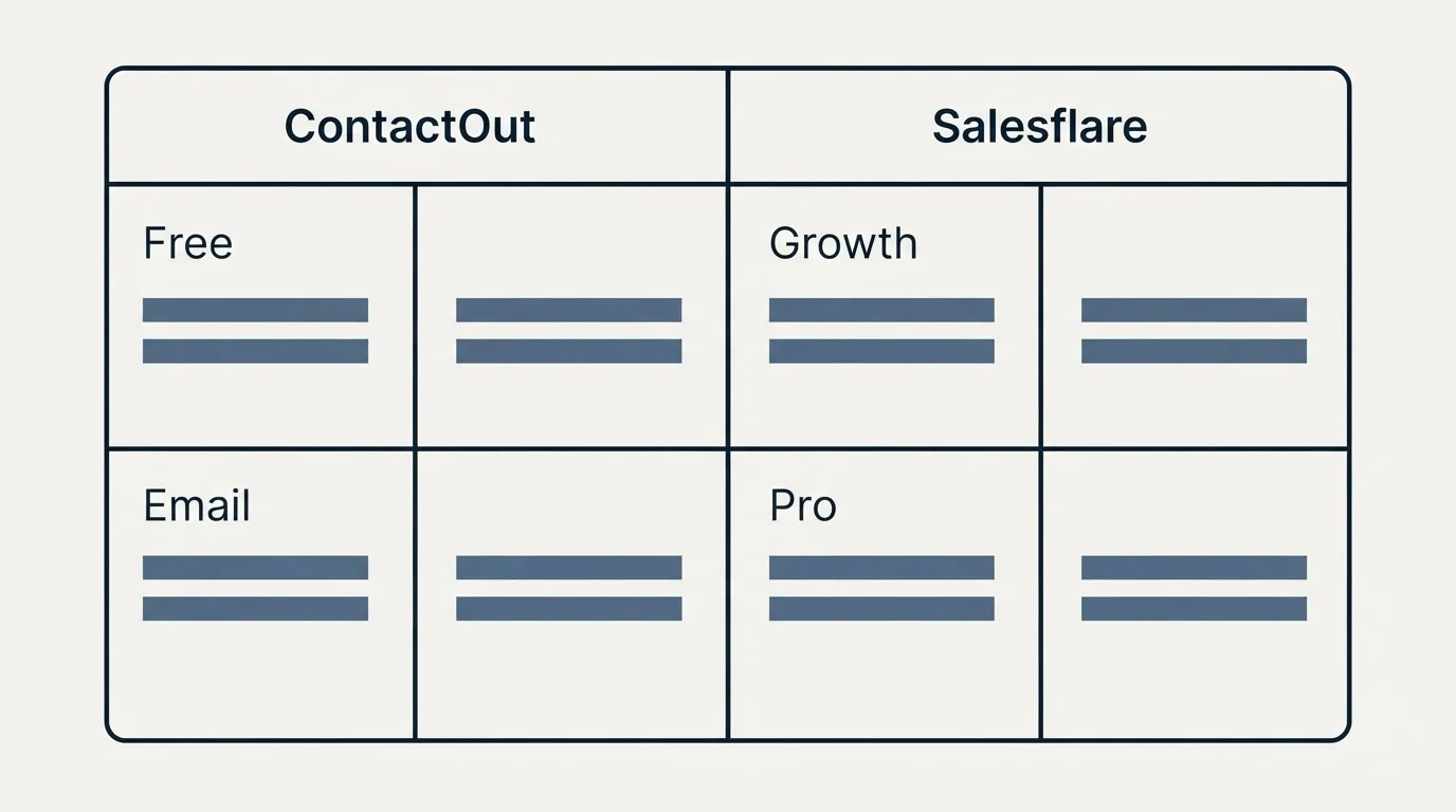 Pricing table: Pricing Comparison (ContactOut, Salesflare, Free, Growth)