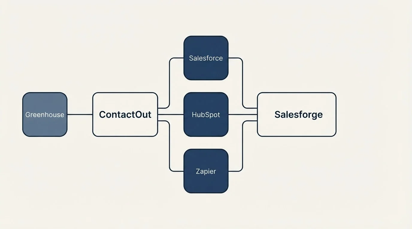 Integration flow: Integration Ecosystem (ContactOut, Salesforge, Salesforce, HubSpot)