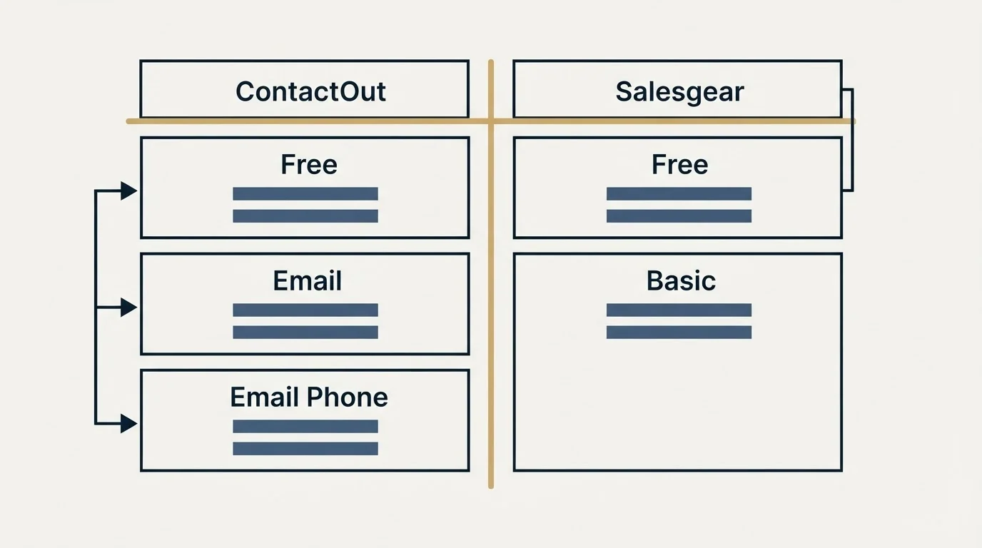 Pricing table: Pricing Comparison (ContactOut, Salesgear, Free, Email)