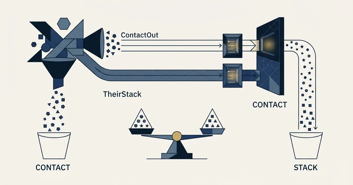 Editorial illustration for ContactOut vs TheirStack