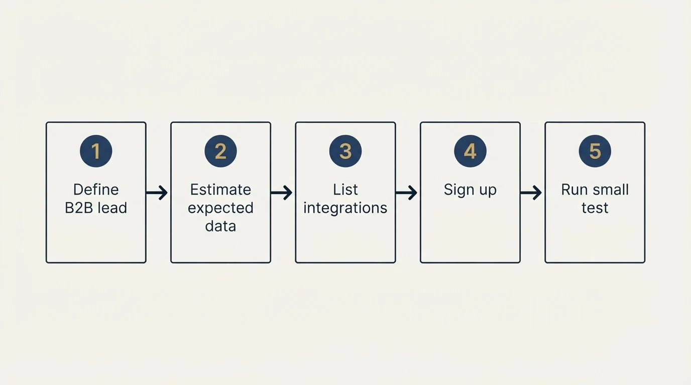 Step sequence: Getting Started Checklist (Define B2B lead, Estimate expected data, List integrations, Sign up)