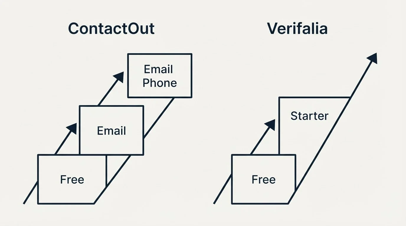 Pricing ladder: Pricing Comparison (ContactOut, Verifalia, Free, Email)