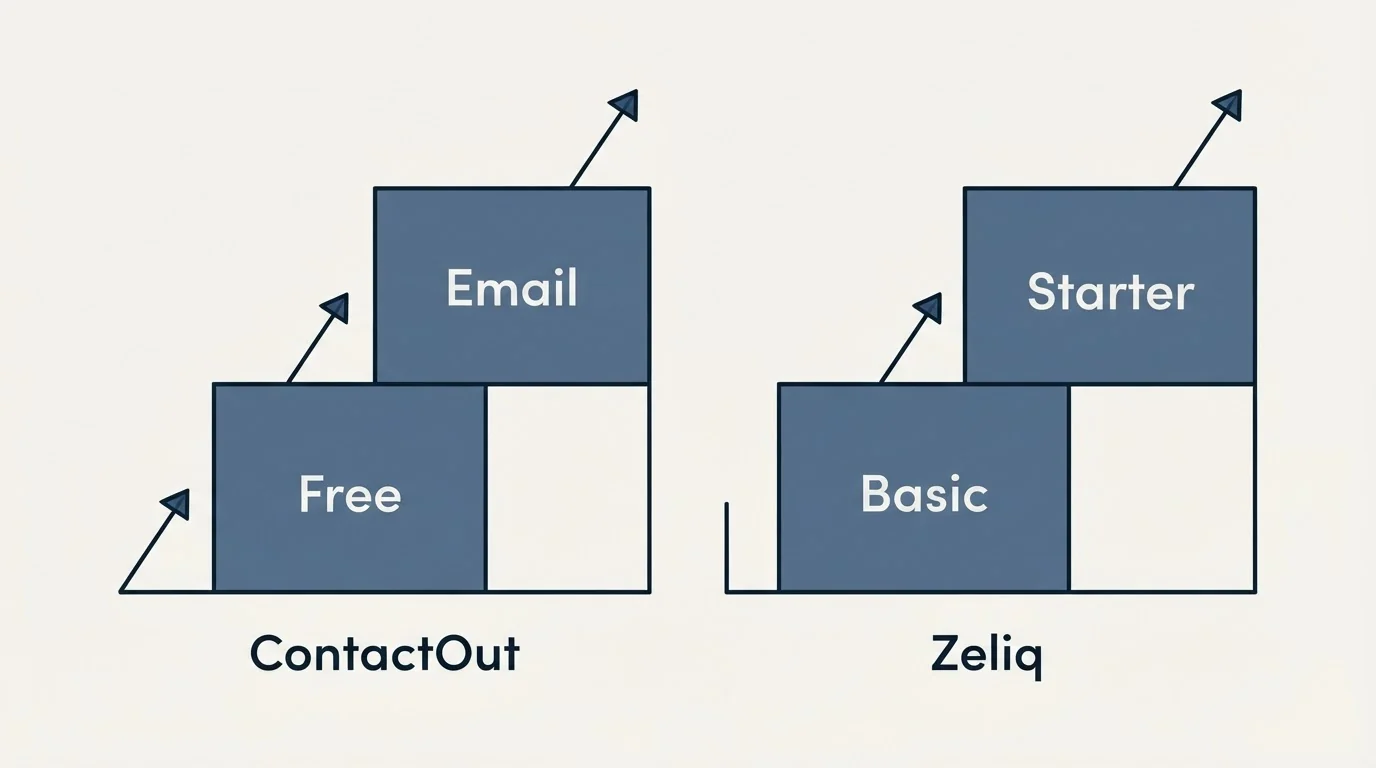 Pricing ladder: Pricing Comparison (ContactOut, Zeliq, Free, Basic)
