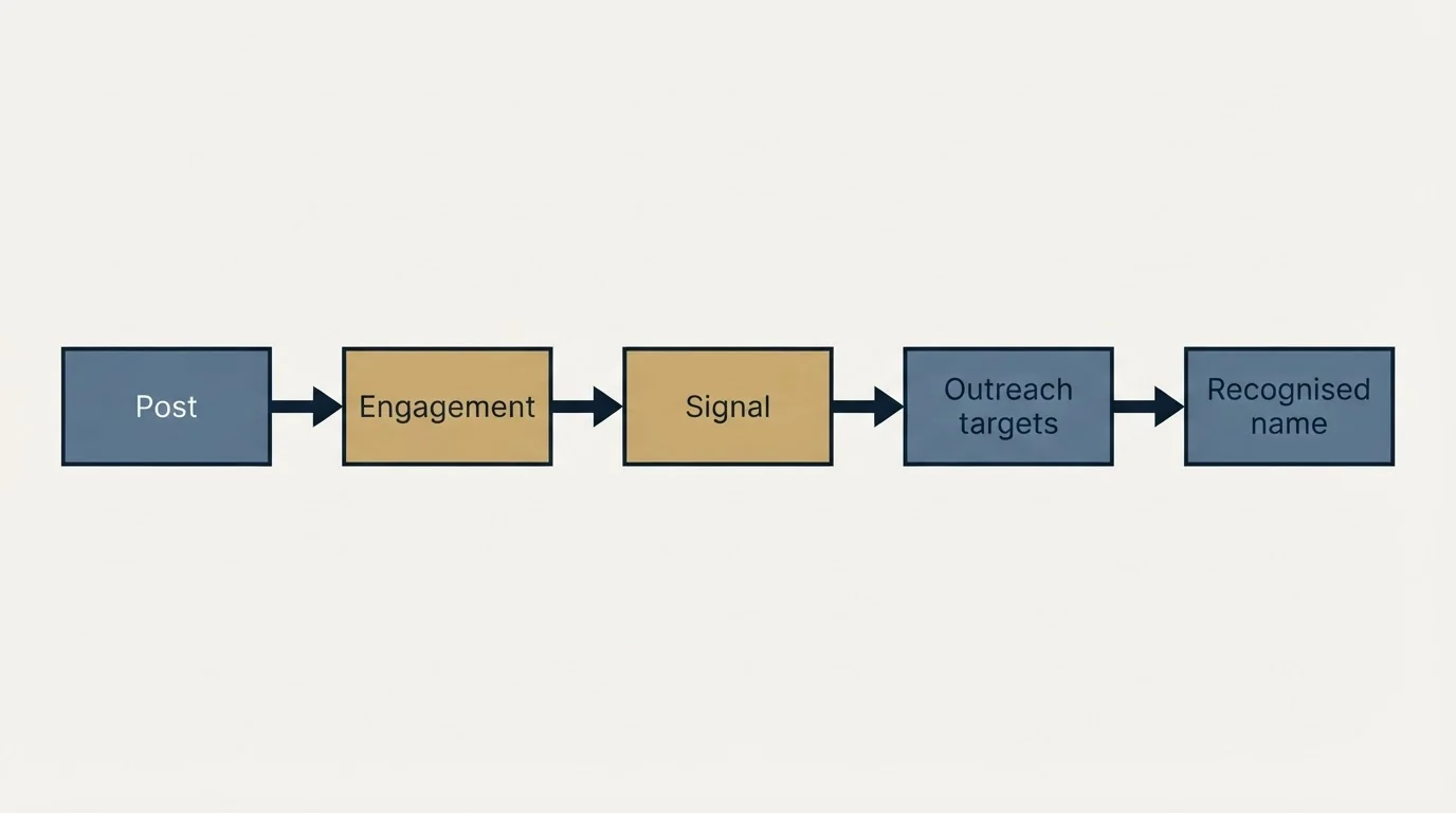 Schematic: Why It Works (Post, Engagement, Signal, Outreach targets)