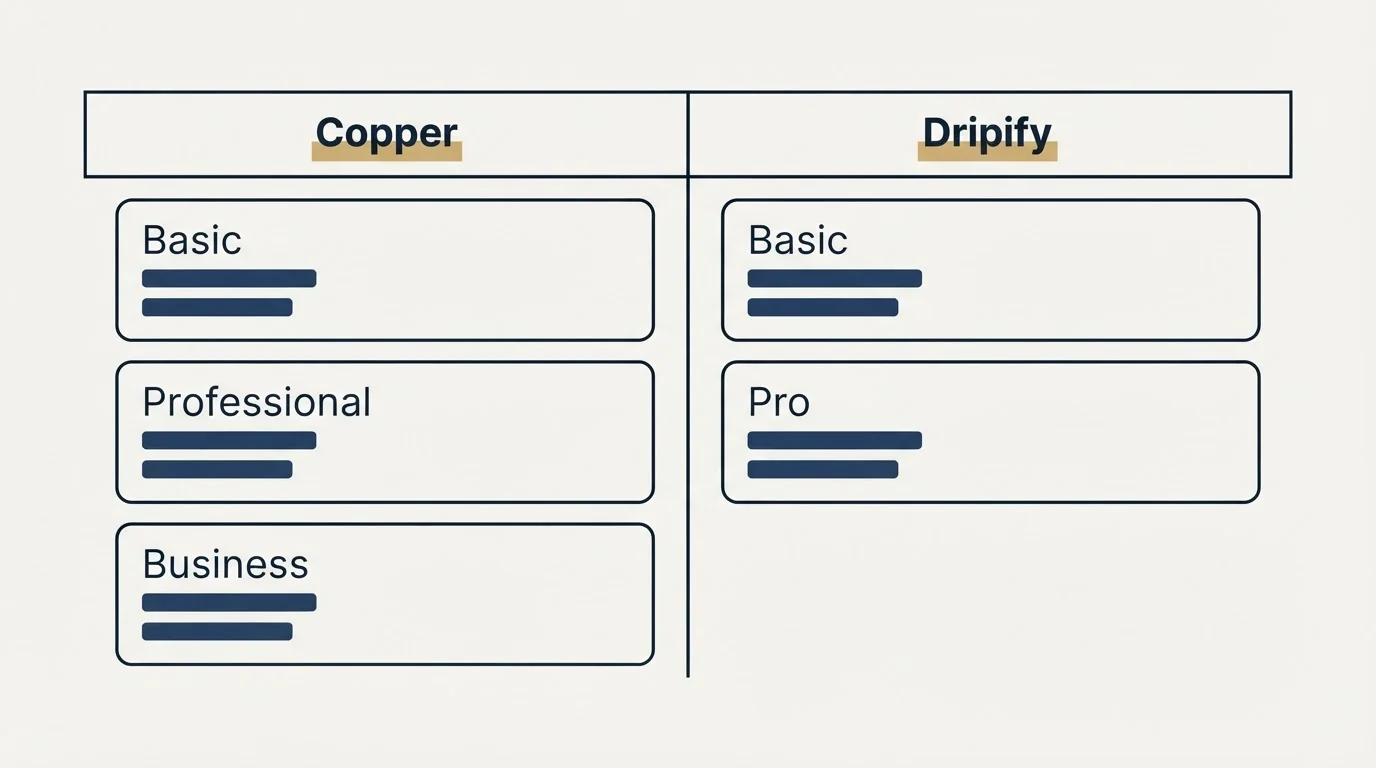 Pricing table: Pricing Comparison (Copper, Dripify, Basic, Professional)