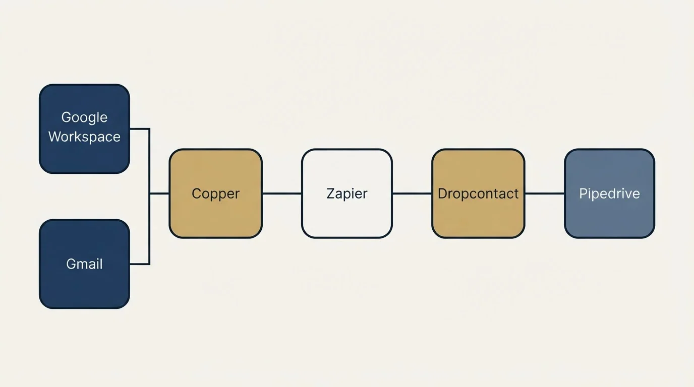 Integration flow: Integration Ecosystem (Copper, Dropcontact, Zapier, Google Workspace)