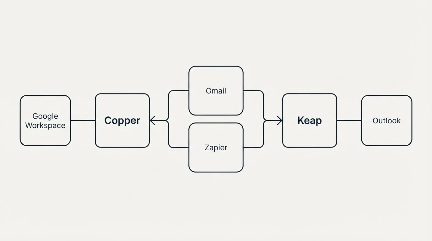 Integration schematic: Integration Ecosystem (Copper, Keap, Gmail, Zapier)