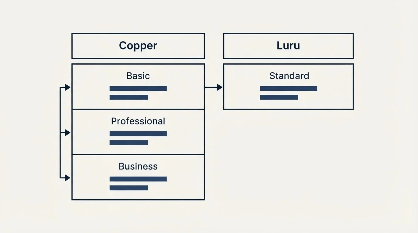 Pricing table: Pricing Comparison (Copper, Luru, Basic, Standard)