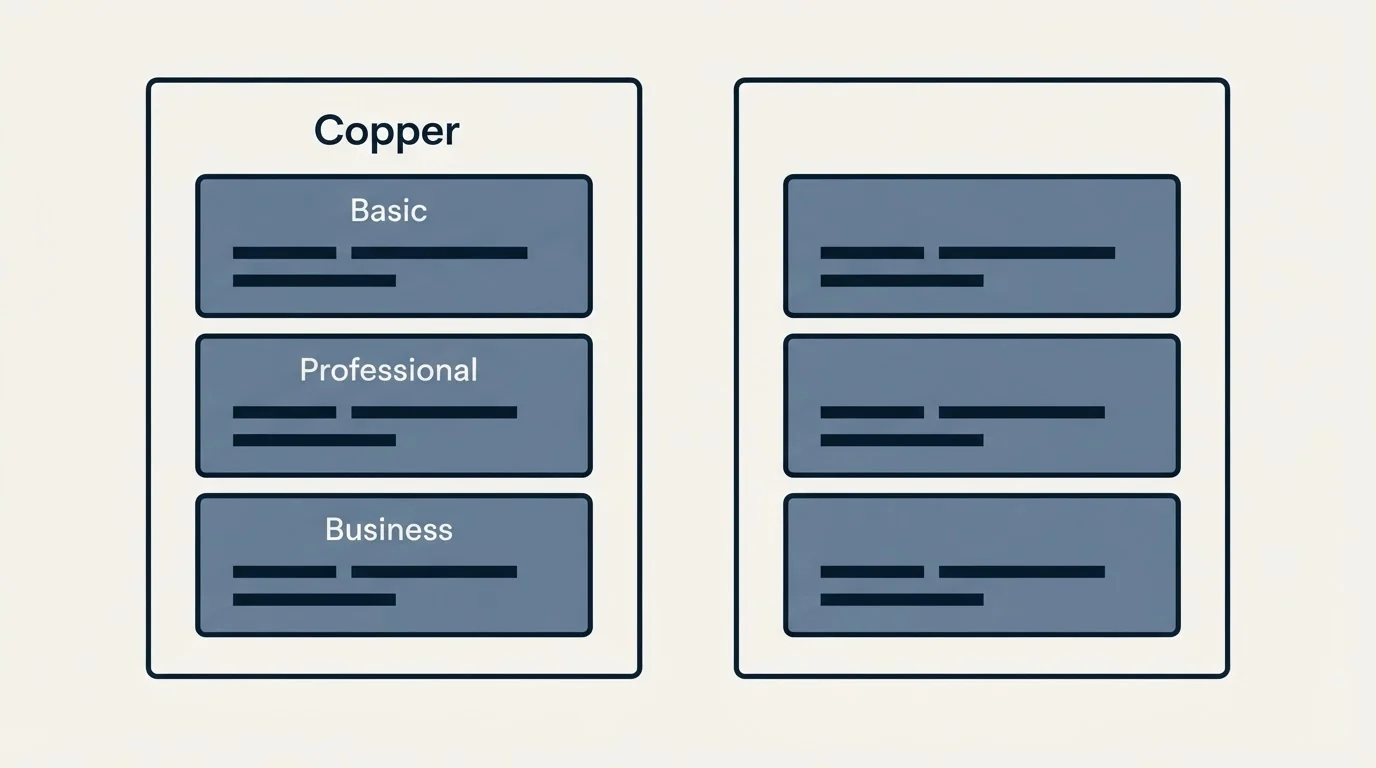 Pricing panels: Pricing Comparison (Copper, Basic, Professional, Business)