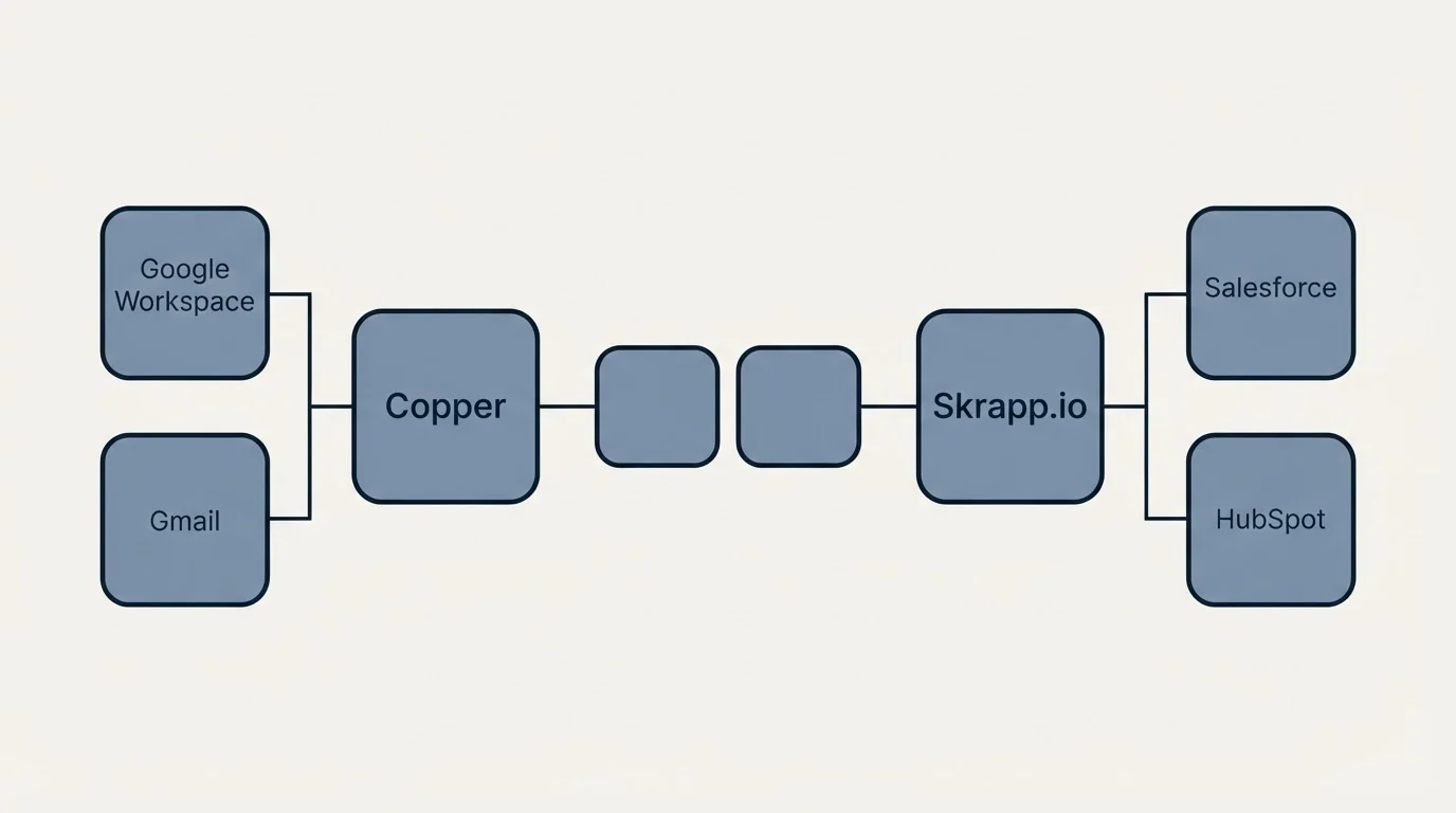 Integration schematic: Integration Ecosystem (Copper, Skrapp.io, Google Workspace, Salesforce)