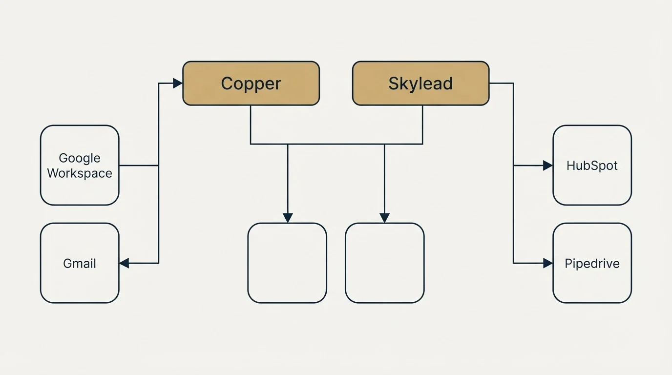 Integration grid: Integration Ecosystem (Copper, Skylead, Google Workspace, HubSpot)