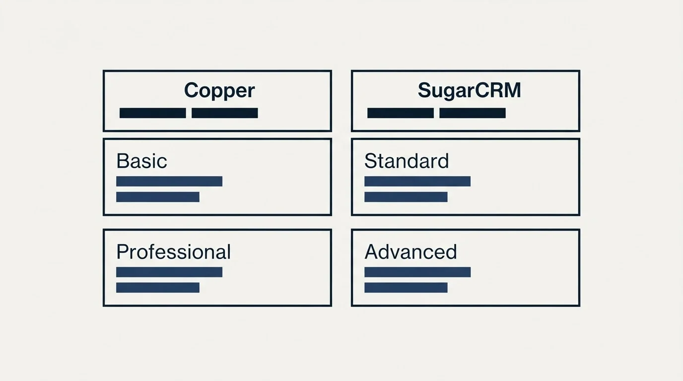 Pricing table: Pricing Comparison (Copper, SugarCRM, Basic, Standard)