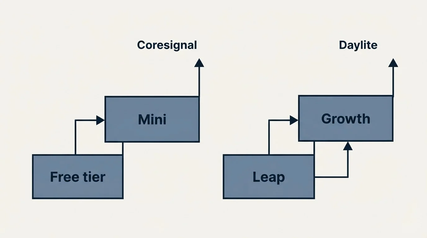 Pricing ladder: Pricing Comparison (Coresignal, Daylite, Free tier, Leap)