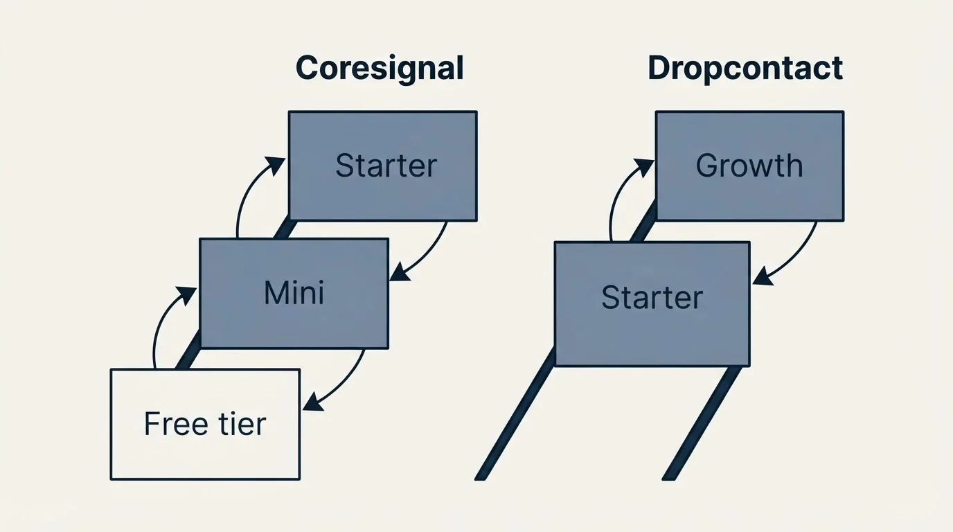 Pricing ladder: Pricing Comparison (Coresignal, Dropcontact, Free tier, Starter)