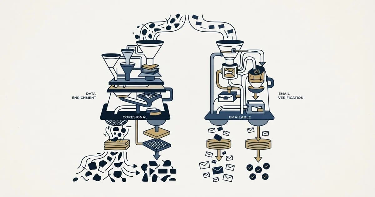 Editorial illustration for Coresignal vs Emailable