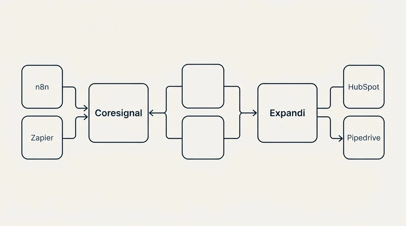 Integration schematic: Integration Ecosystem (Coresignal, Expandi, n8n, HubSpot)