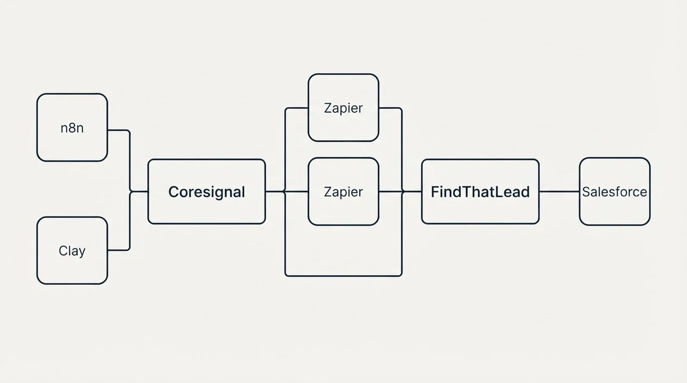 Integration flow: Integration Ecosystem (Coresignal, FindThatLead, Zapier, n8n)