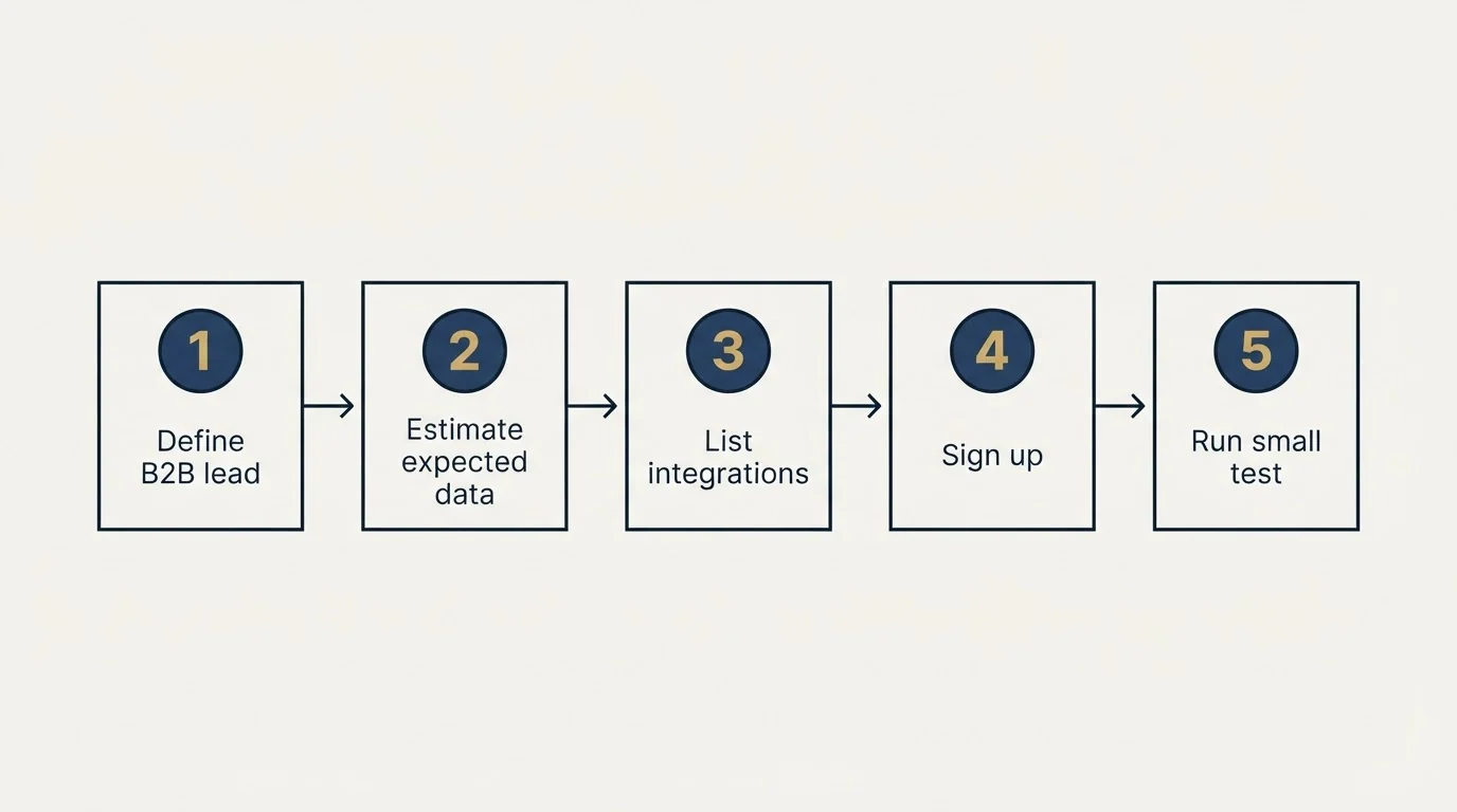 Step sequence: Getting Started Checklist (Define B2B lead, Estimate expected data, List integrations, Sign up)