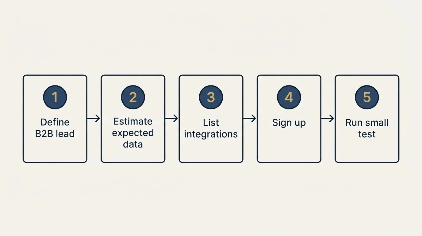 Step sequence: Getting Started Checklist (Define B2B lead, Estimate expected data, List integrations, Sign up)