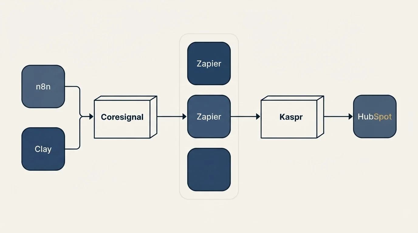 Integration flow: Integration Ecosystem (Coresignal, Kaspr, Zapier, n8n)