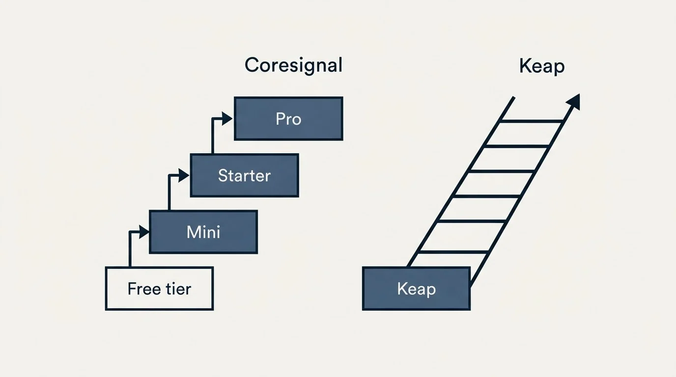 Pricing ladder: Pricing Comparison (Coresignal, Keap, Free tier, Mini)