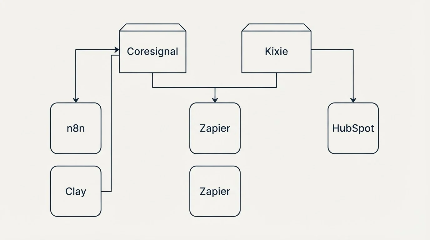 Integration grid: Integration Ecosystem (Coresignal, Kixie, Zapier, n8n)