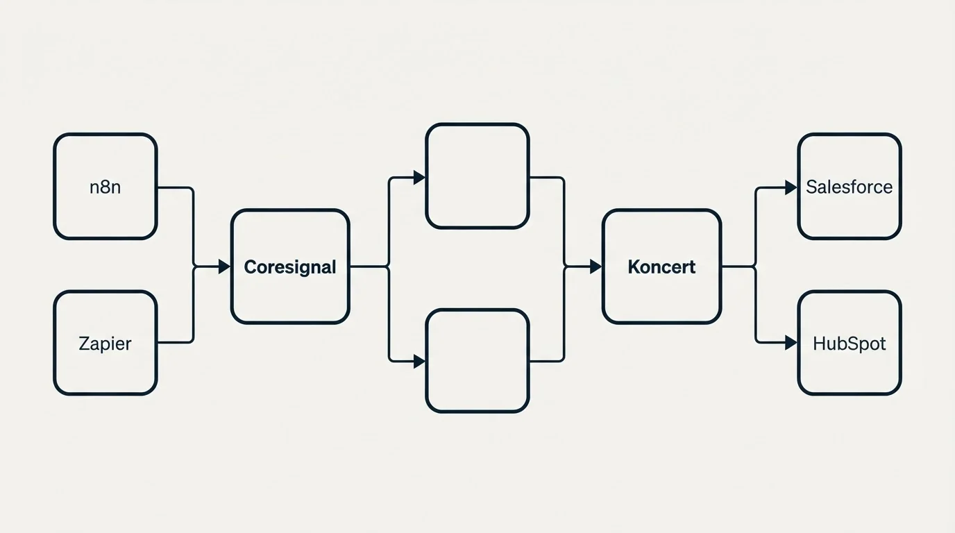 Integration flow: Integration Ecosystem (Coresignal, Koncert, n8n, Salesforce)