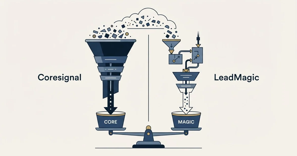 Editorial illustration for Coresignal vs LeadMagic