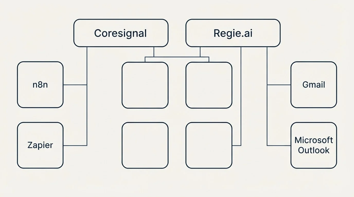 Integration grid: Integration Ecosystem (Coresignal, Regie.ai, n8n, Gmail)