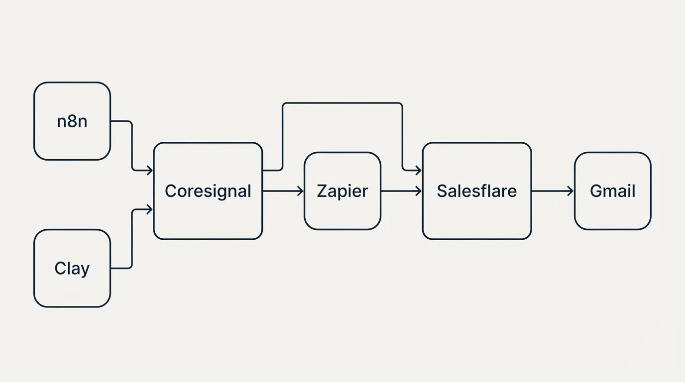 Integration flow: Integration Ecosystem (Coresignal, Salesflare, Zapier, n8n)