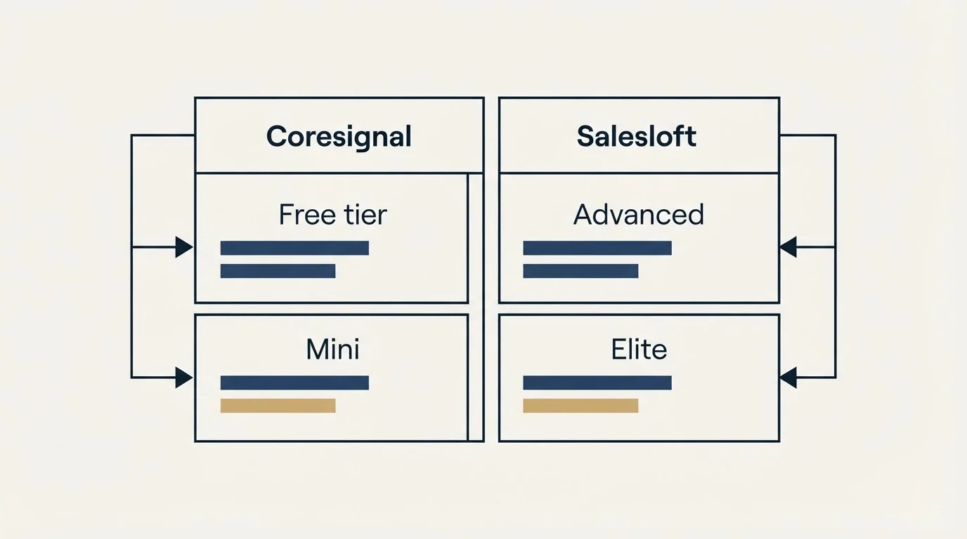 Pricing table: Pricing Comparison (Coresignal, Salesloft, Free tier, Advanced)