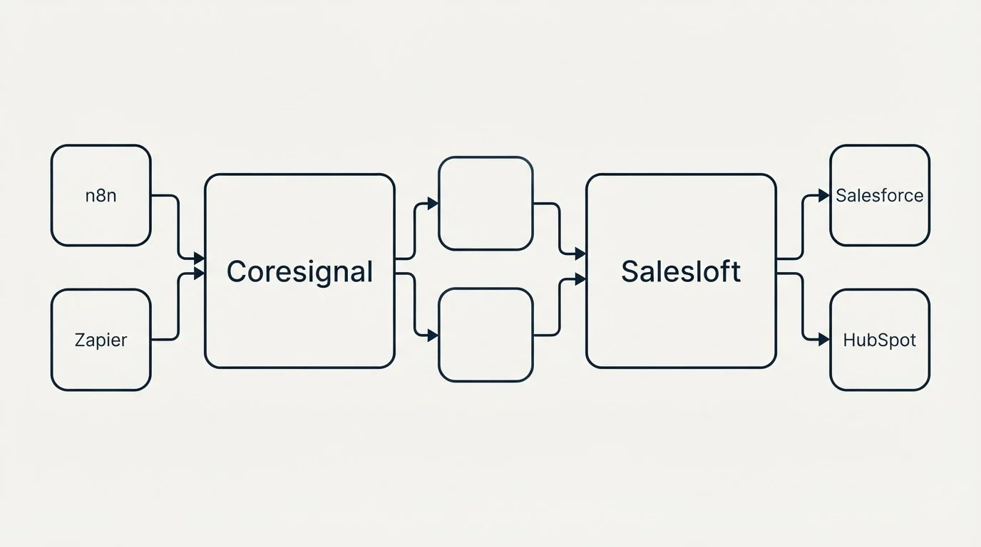 Integration schematic: Integration Ecosystem (Coresignal, Salesloft, n8n, Salesforce)