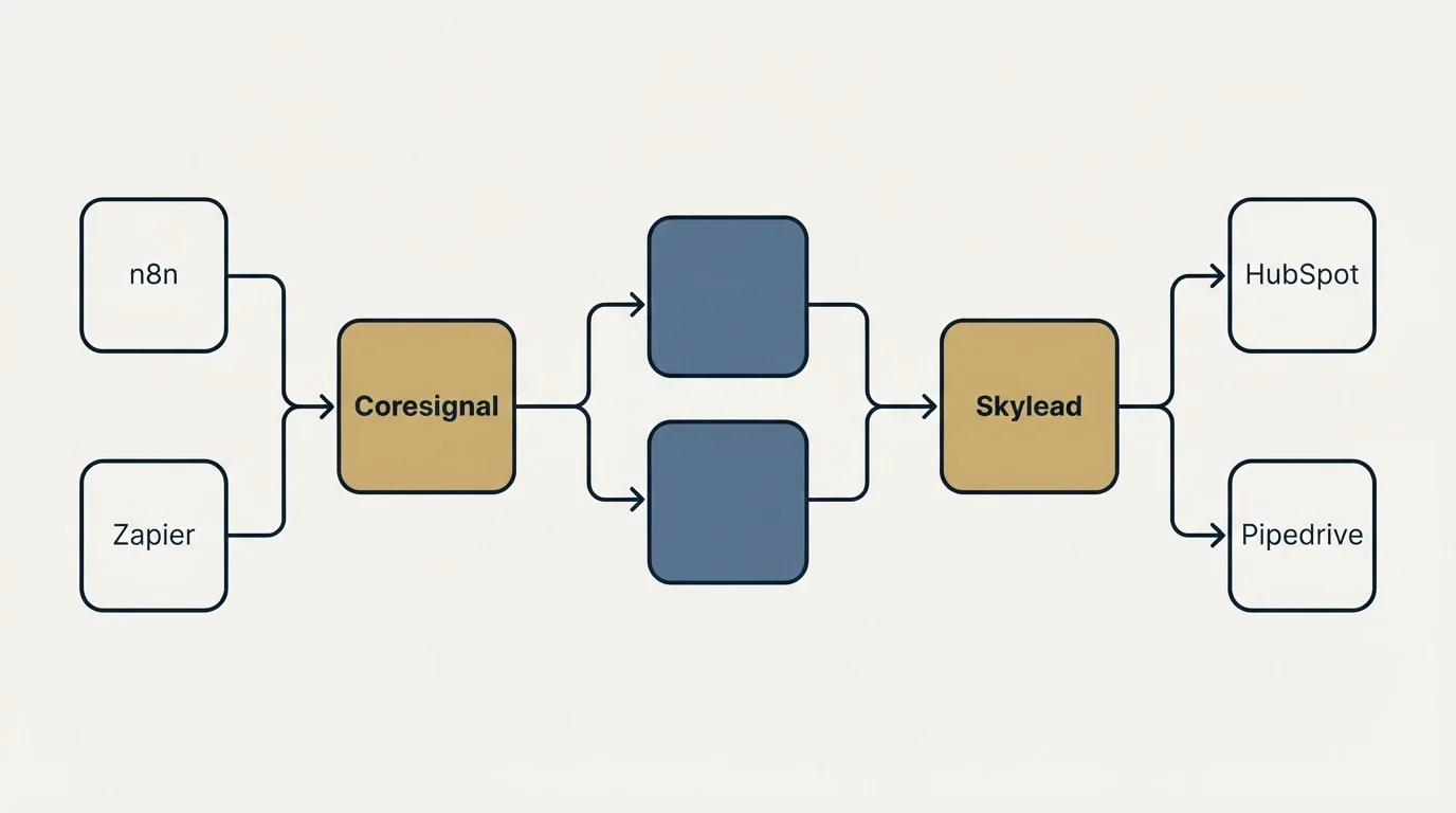 Integration schematic: Integration Ecosystem (Coresignal, Skylead, n8n, HubSpot)